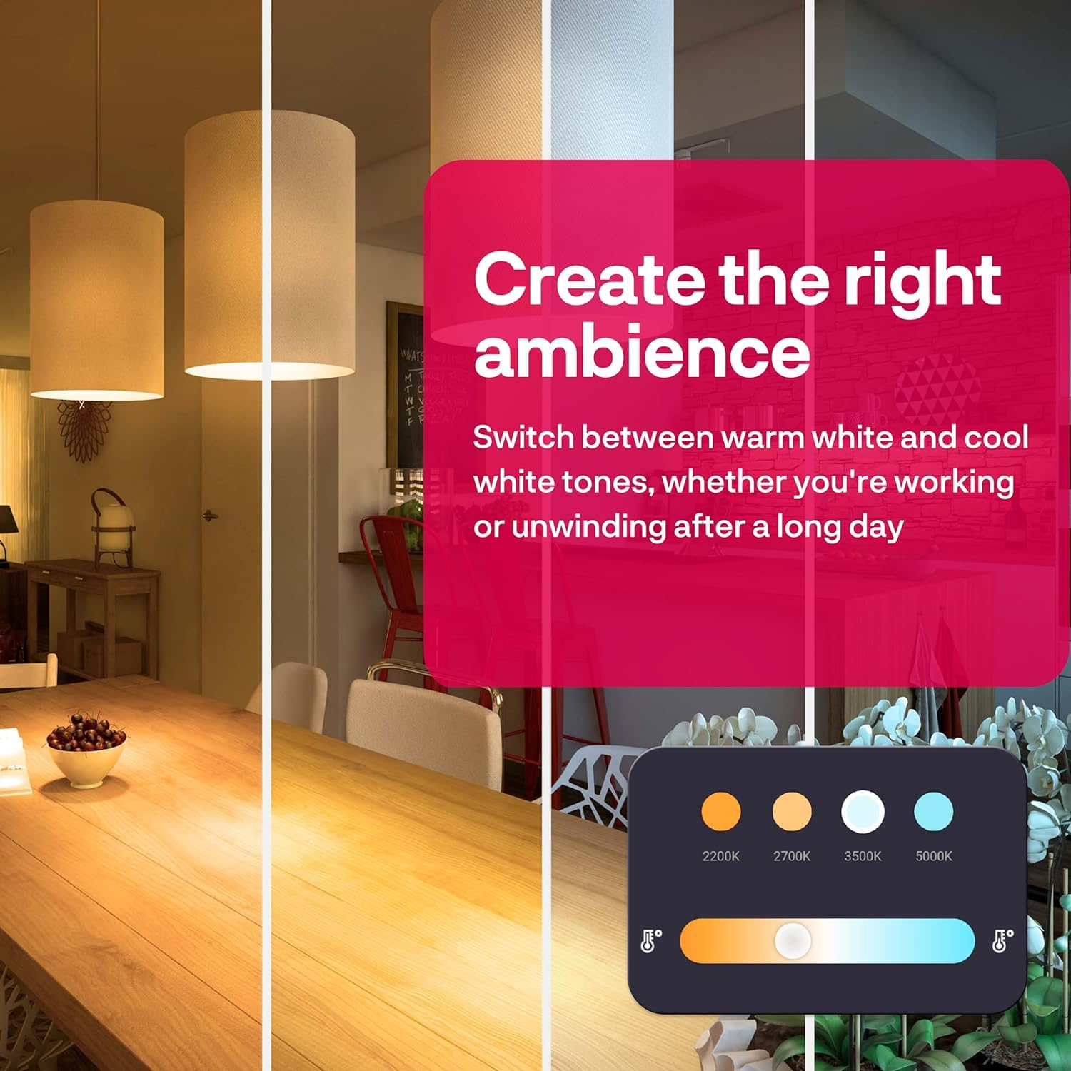 Bombilla inteligente Zigbee iluminando salón con luz cálida ajustable