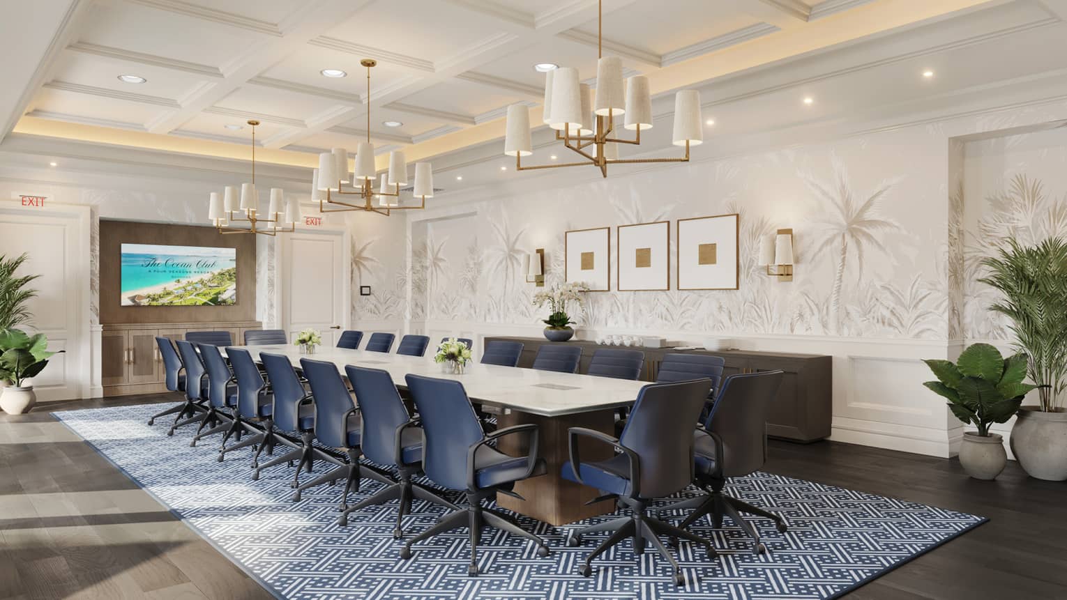 Sala de reuniones cuidada con materiales nobles para recibir clientes