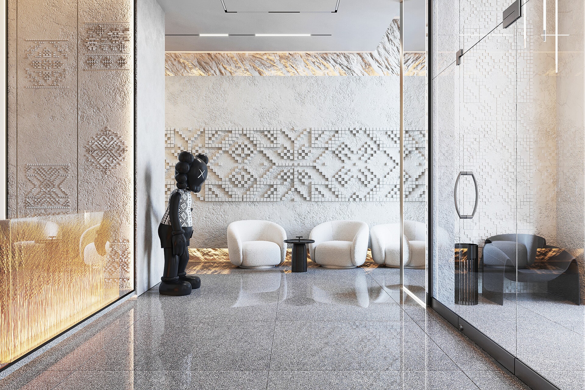 Interior de centro estético reformado con acabados clínicos y diseño moderno