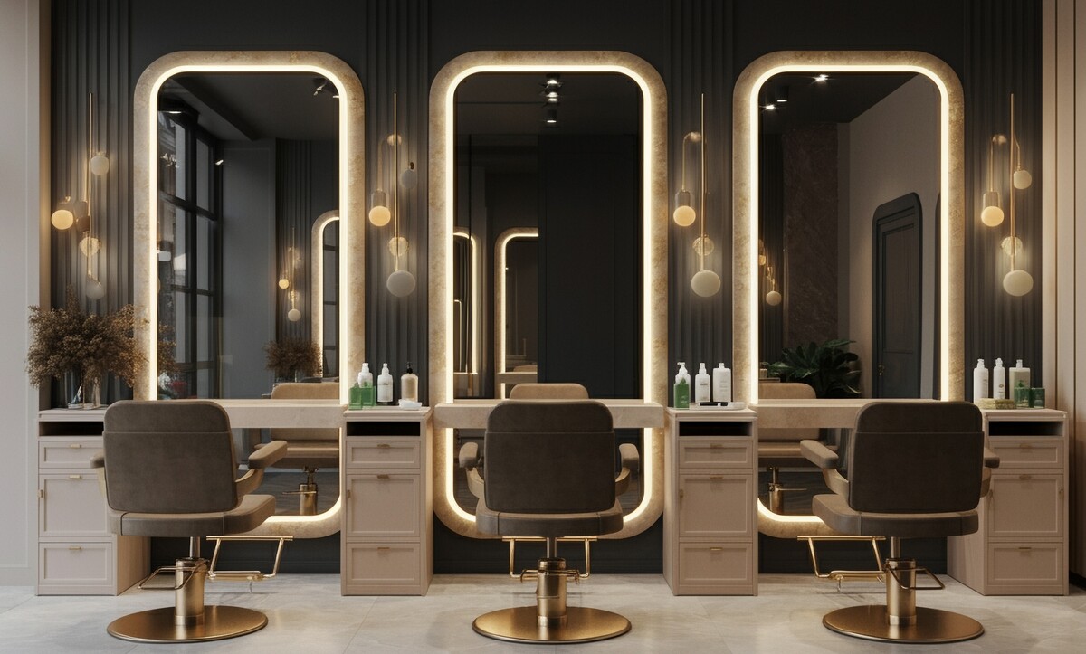 Iluminación técnica en zona de corte de salón profesional reformado